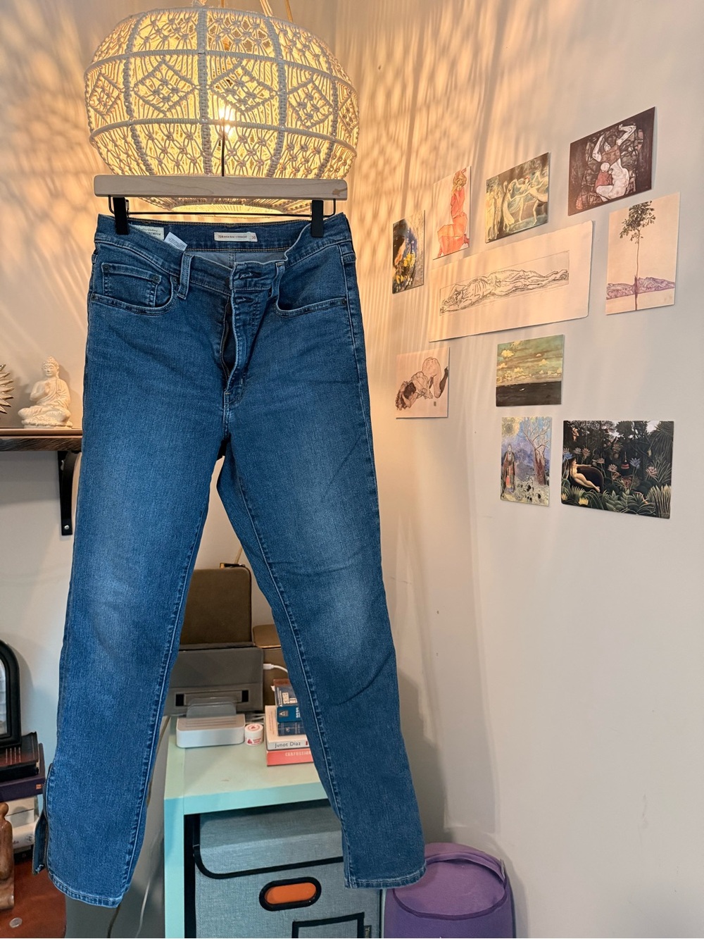 Levi's Premium Dark Blue Women's Straight-Leg Jeans with ankle zipper accents